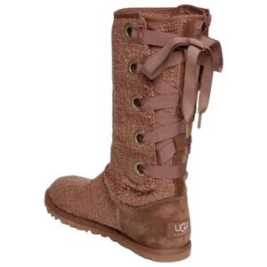 UGG Women's Heirloom Cocoa Brown Lace-Up Textile Tweed Boots 8